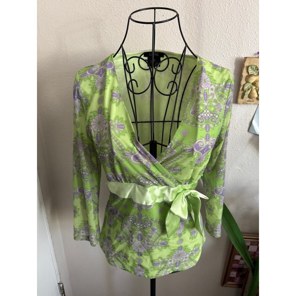 GNW Tie Front Patterned Blouse M - Picture 2 of 9